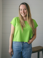 Crop top, col rond, manches courtes - Rib lime