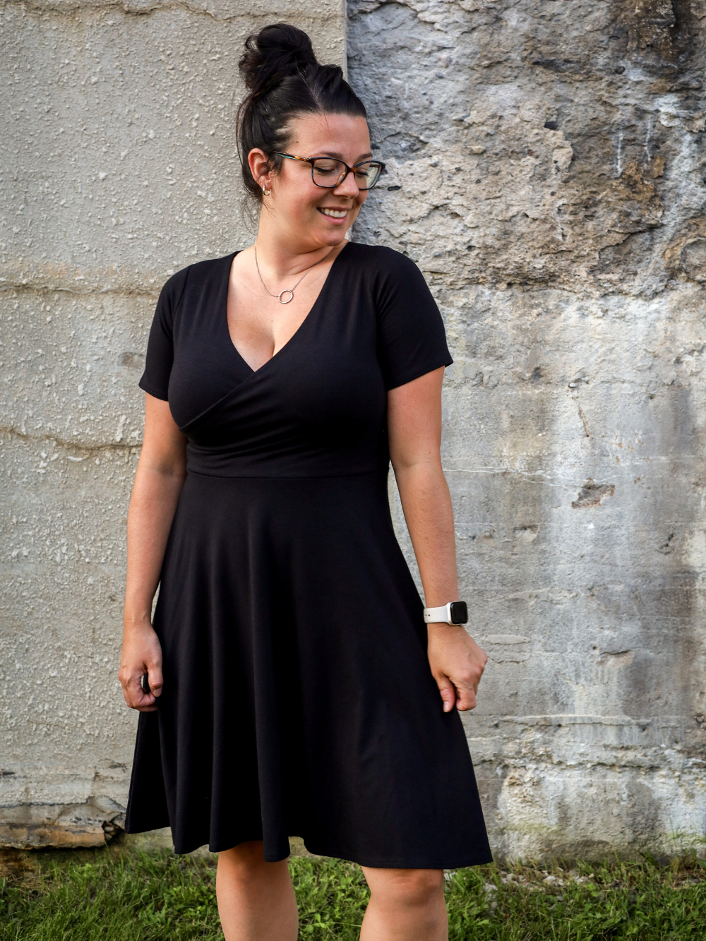 Robe Caroline, manches courtes - Noir