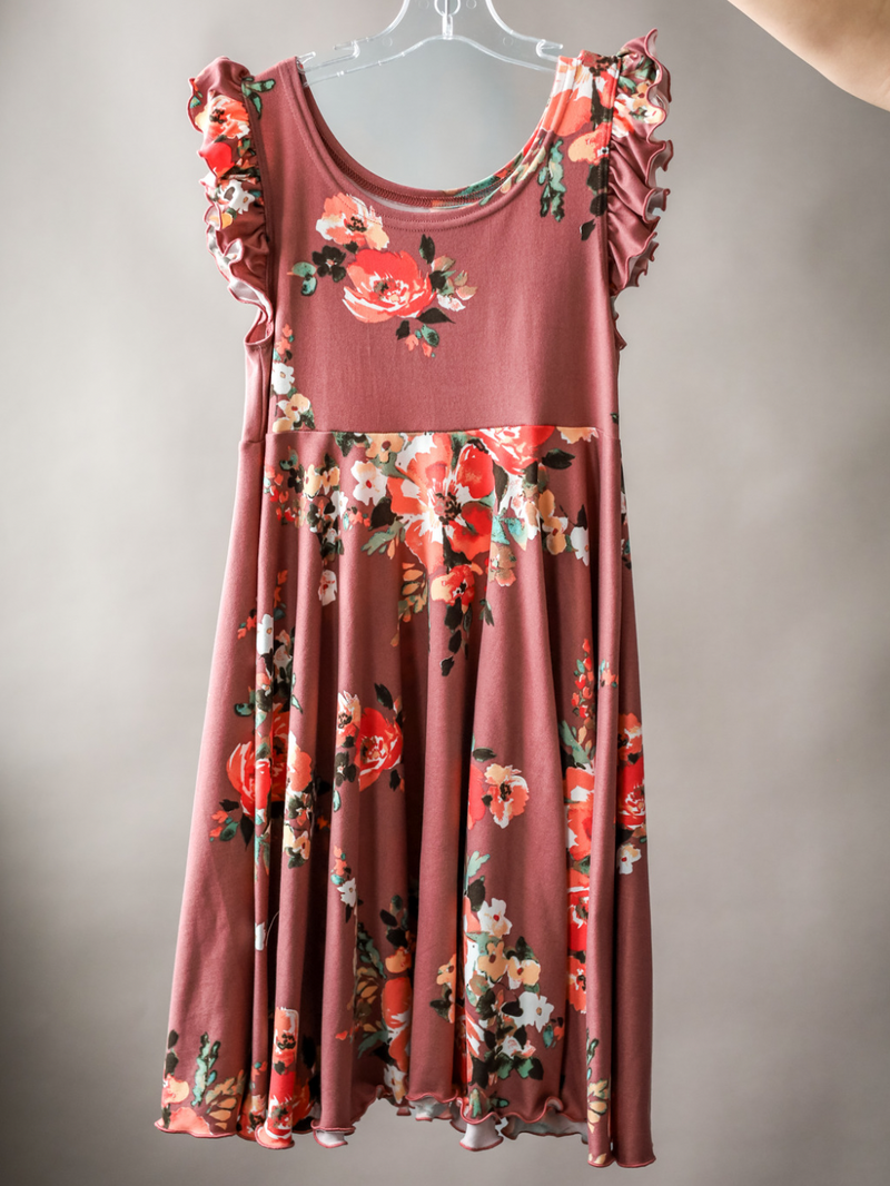 Robe Abi (enfant) - Fleurs fond rose antique