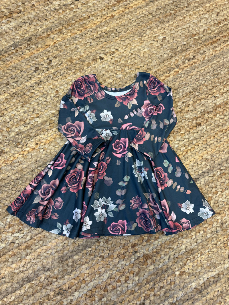 Robe Abi enfant, DBP petites fleurs fond vert