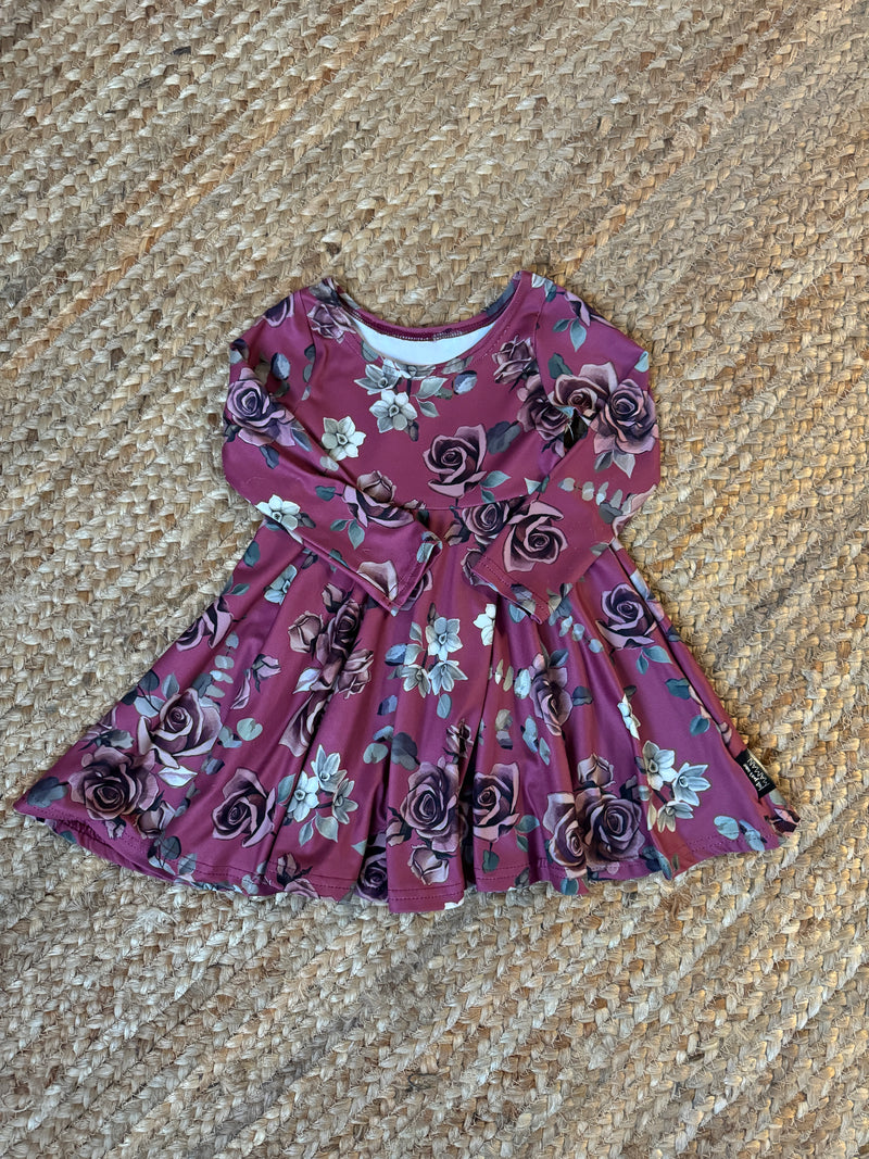 Robe Abi enfant, DBP fleurs fond bourgogne