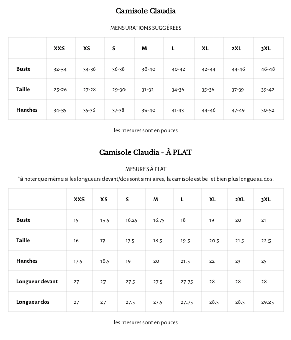 Guide des tailles Doux For You